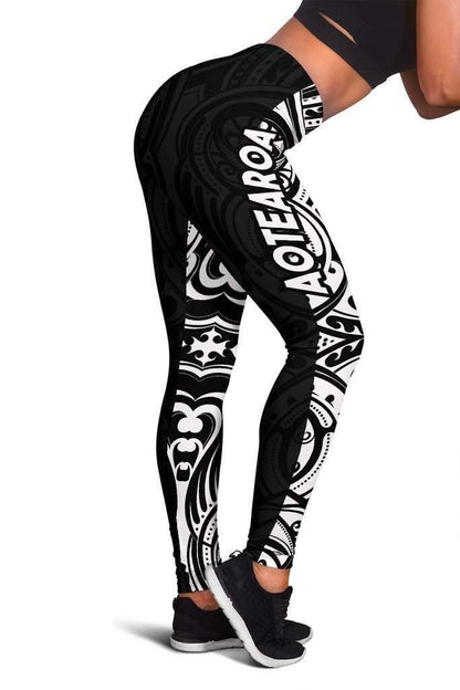 Aotearoa Maori with Map and Silver Fern Leggings - Front Half Style HC0908-Apparel-Huyencass-Legging-S-Vibe Cosy™
