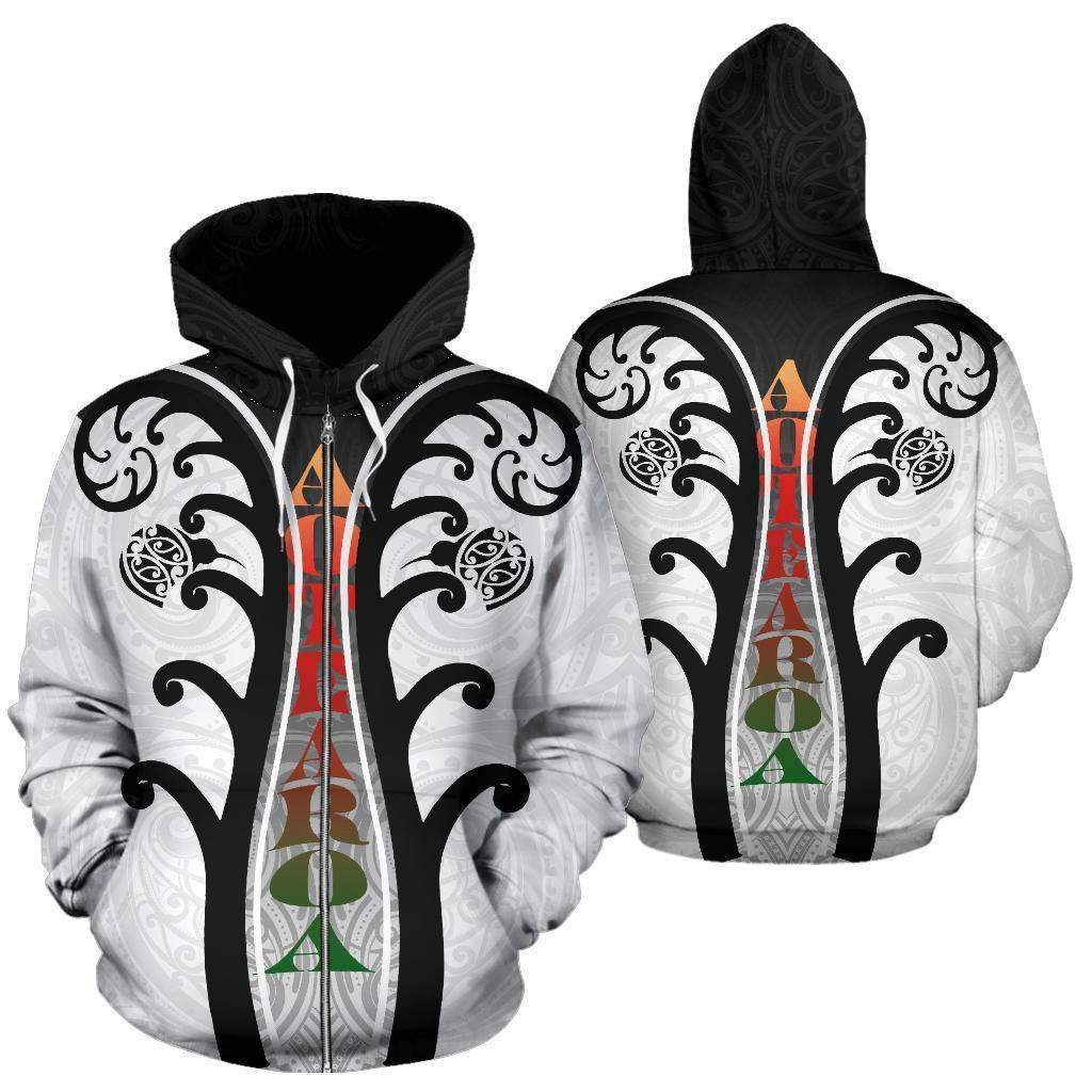 Koru With Kiwi Black White Zip Hoodie HC0910-Apparel-Huyencass-Zipped Hoodie-S-Vibe Cosy™