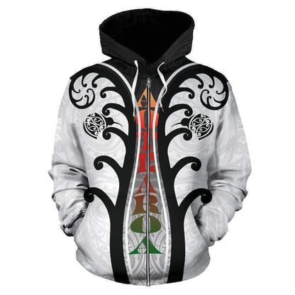 Koru With Kiwi Black White Zip Hoodie HC0910-Apparel-Huyencass-Zipped Hoodie-S-Vibe Cosy™