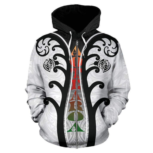 Koru With Kiwi Black White Zip Hoodie HC0910-Apparel-Huyencass-Zipped Hoodie-S-Vibe Cosy™
