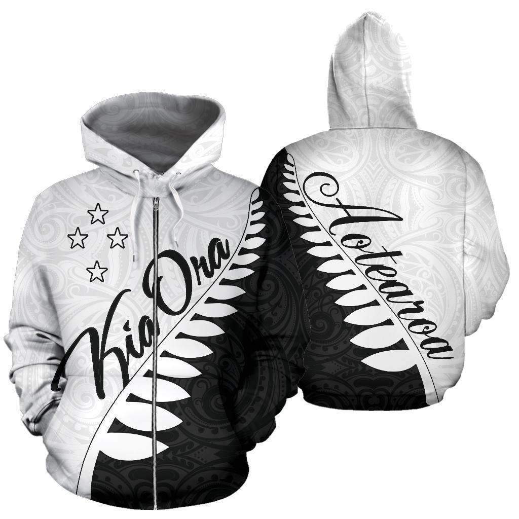 Kia Ora Aotearoa Zip Up Hoodie Silver Fern HC0915-Apparel-Huyencass-Zipped Hoodie-S-Vibe Cosy™