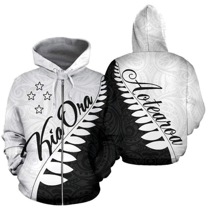 Kia Ora Aotearoa Zip Up Hoodie Silver Fern HC0915-Apparel-Huyencass-Zipped Hoodie-S-Vibe Cosy™