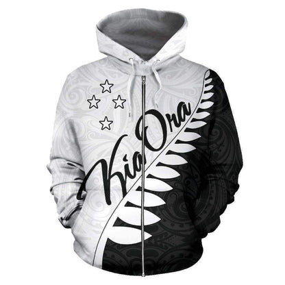 Kia Ora Aotearoa Zip Up Hoodie Silver Fern HC0915-Apparel-Huyencass-Zipped Hoodie-S-Vibe Cosy™