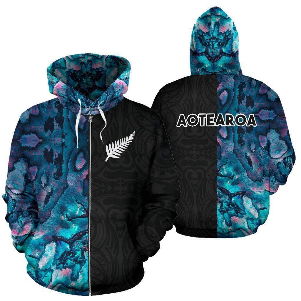 Aotearoa Paua Shell Hoodie Silver Fern - Half Style HC1207-Apparel-Huyencass-Zipped Hoodie-S-Vibe Cosy™