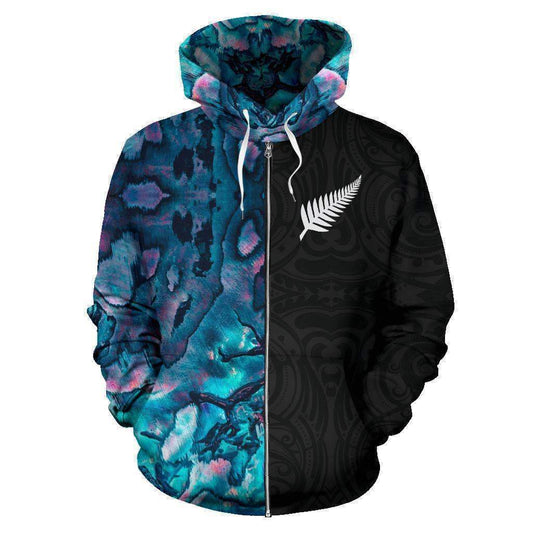 Aotearoa Paua Shell Hoodie Silver Fern - Half Style HC1207-Apparel-Huyencass-Zipped Hoodie-S-Vibe Cosy™