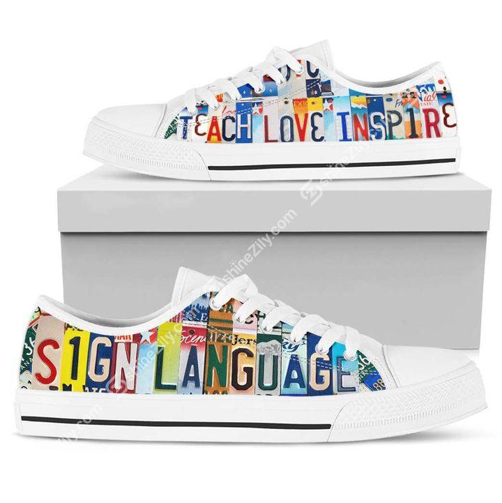 Sign language teacher low top shoes HG2212-HG-Unisex Low Top Canvas Shoes-White-EU36 (US6)-Vibe Cosy™