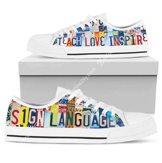 Sign language teacher low top shoes HG2212-HG-Unisex Low Top Canvas Shoes-White-EU36 (US6)-Vibe Cosy™