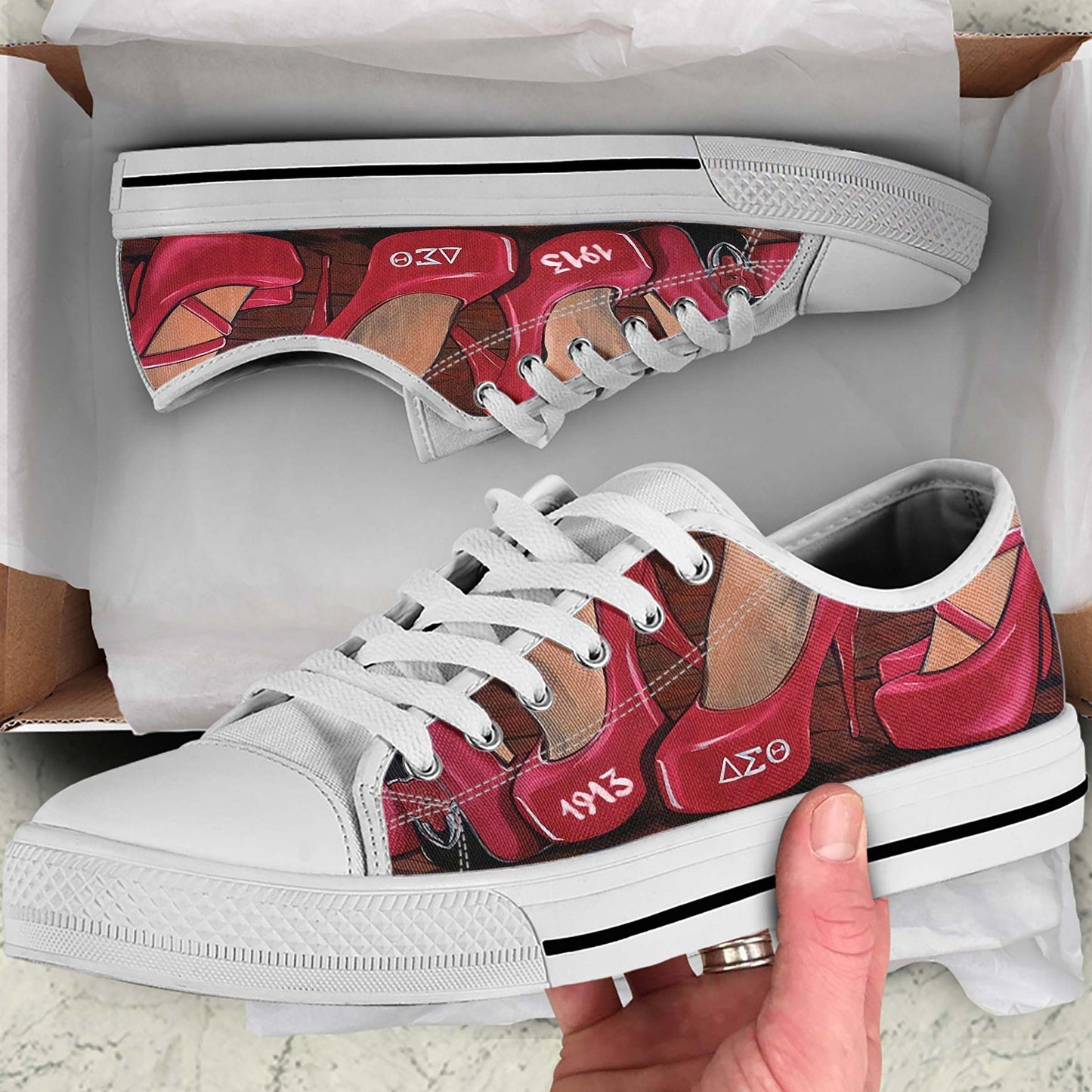 Delta Sigma Theta Low Top Shoes HG30-HG-Unisex Low Top Canvas Shoes-White-EU36 (US6)-Vibe Cosy™