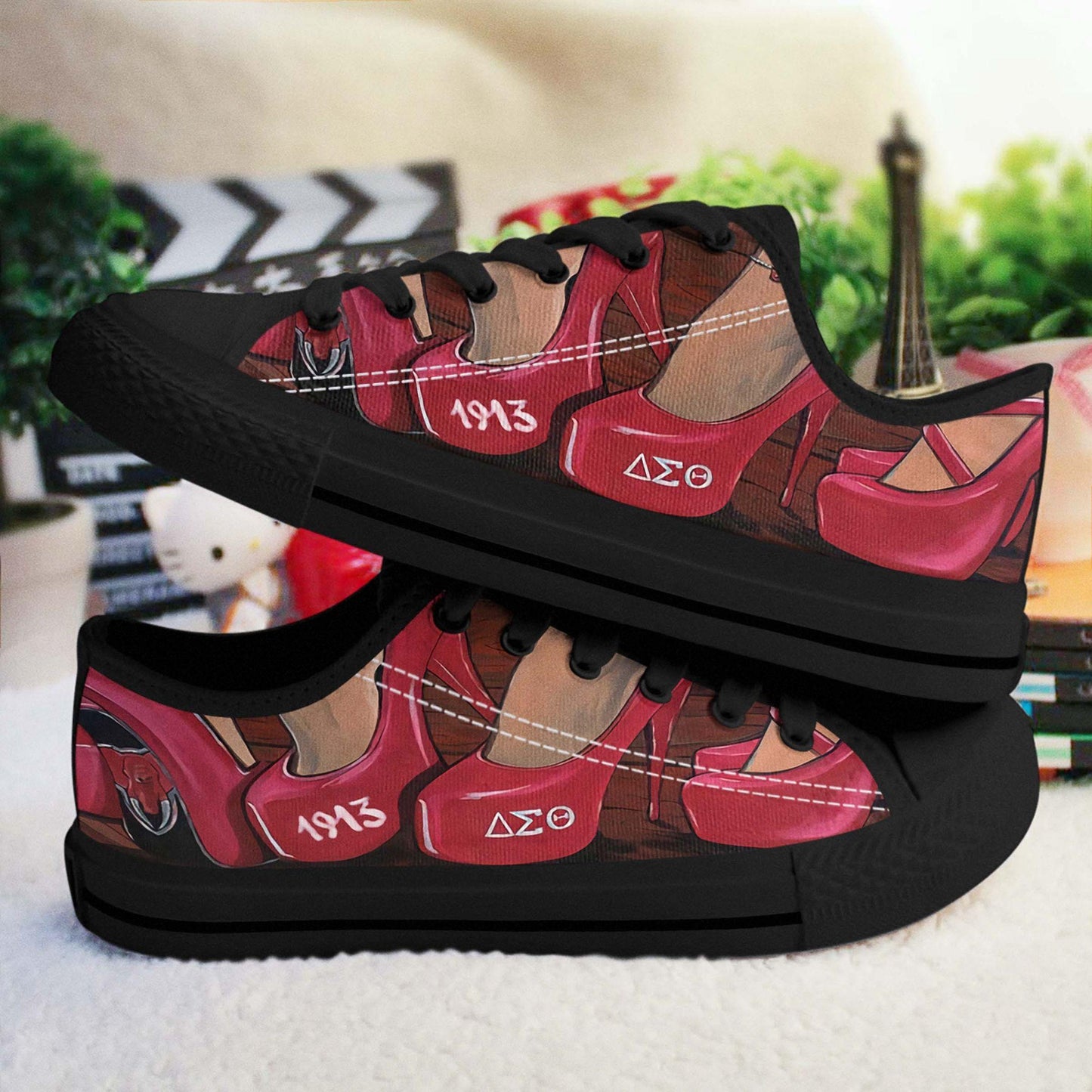 Delta Sigma Theta Low Top Shoes HG30-HG-Unisex Low Top Canvas Shoes-Black-EU36 (US6)-Vibe Cosy™
