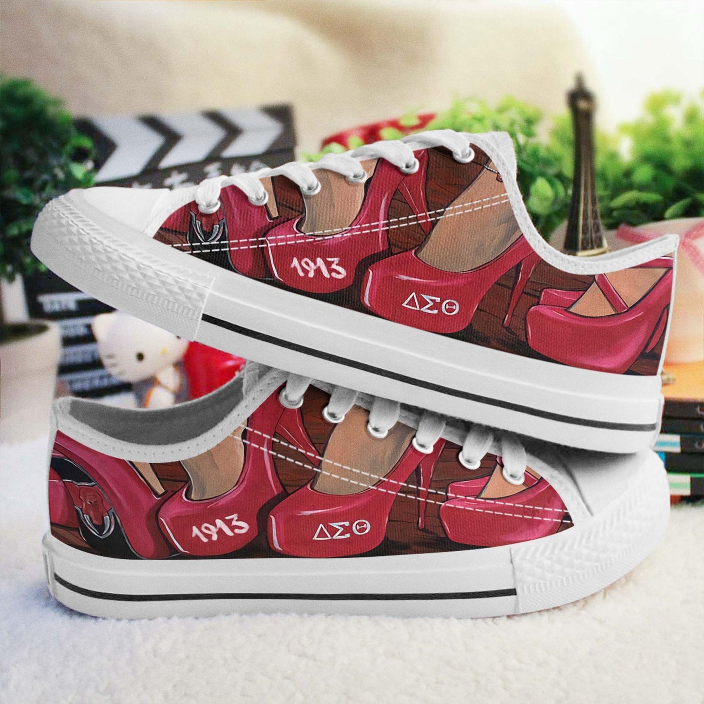 Delta Sigma Theta Low Top Shoes HG30-HG-Unisex Low Top Canvas Shoes-White-EU36 (US6)-Vibe Cosy™