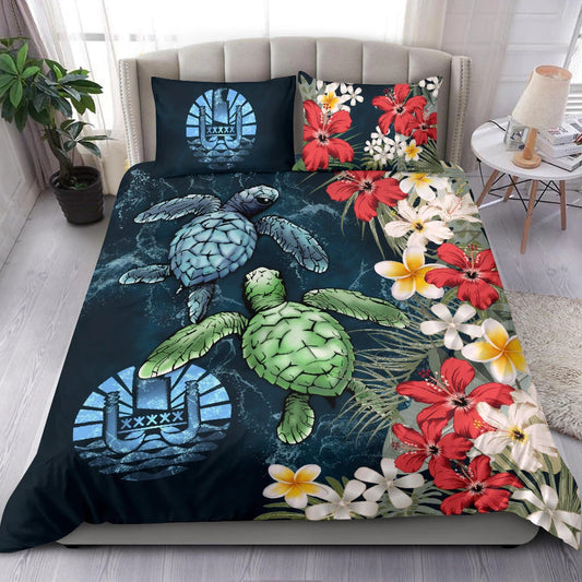 Tahiti bedding set, sea turtle tropical hibiscus and plumeria HG52201-HG-US Twin-Vibe Cosy™