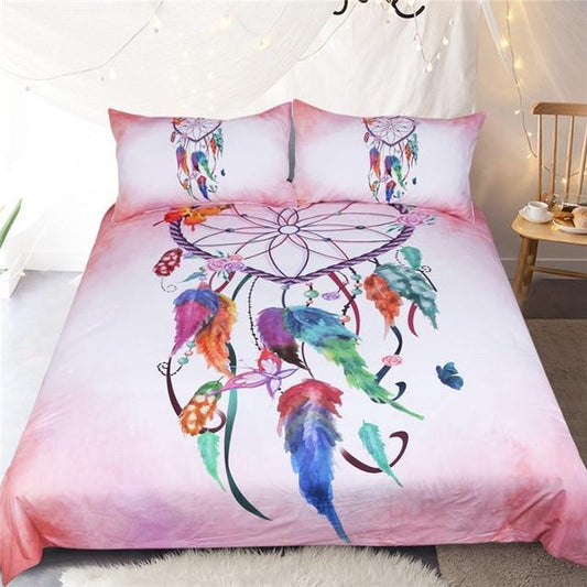Pink and sky blue feather dreamcatcher bedding set HG61701-HG-US Twin-Vibe Cosy™