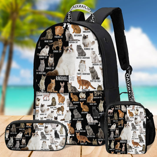 Love Cat Breeds World 3D Design Printed Backpack