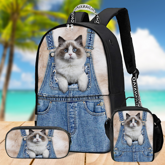 Love Cat cover Ragdoll face hair 3D Design Printed Backpack