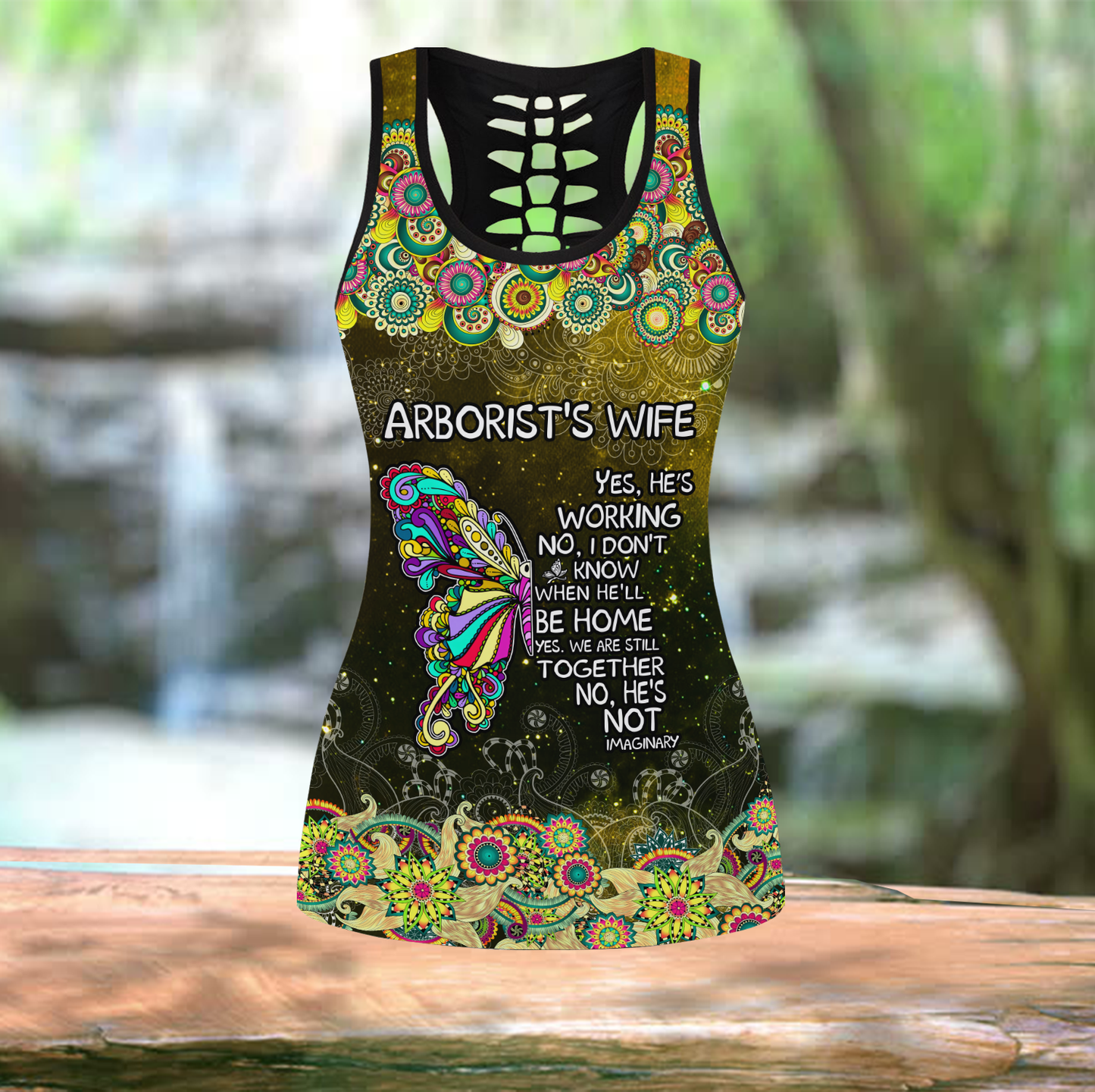 Custom name Arborist's family yellow galaxy legging + hollow tank combo
