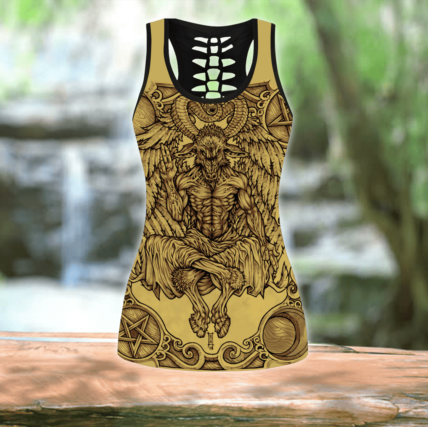 Skull Satanic Combo Hollow Tank Top And Legging Outfit