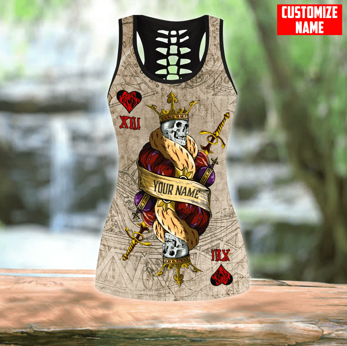 Customize Name Skull Combo Hollow Tank Top And Legging Outfit