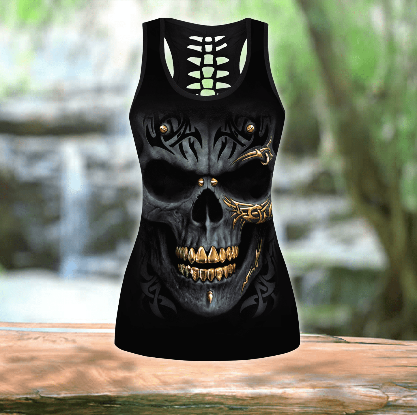 Skull Combo Hollow Tank Top And Legging Outfit