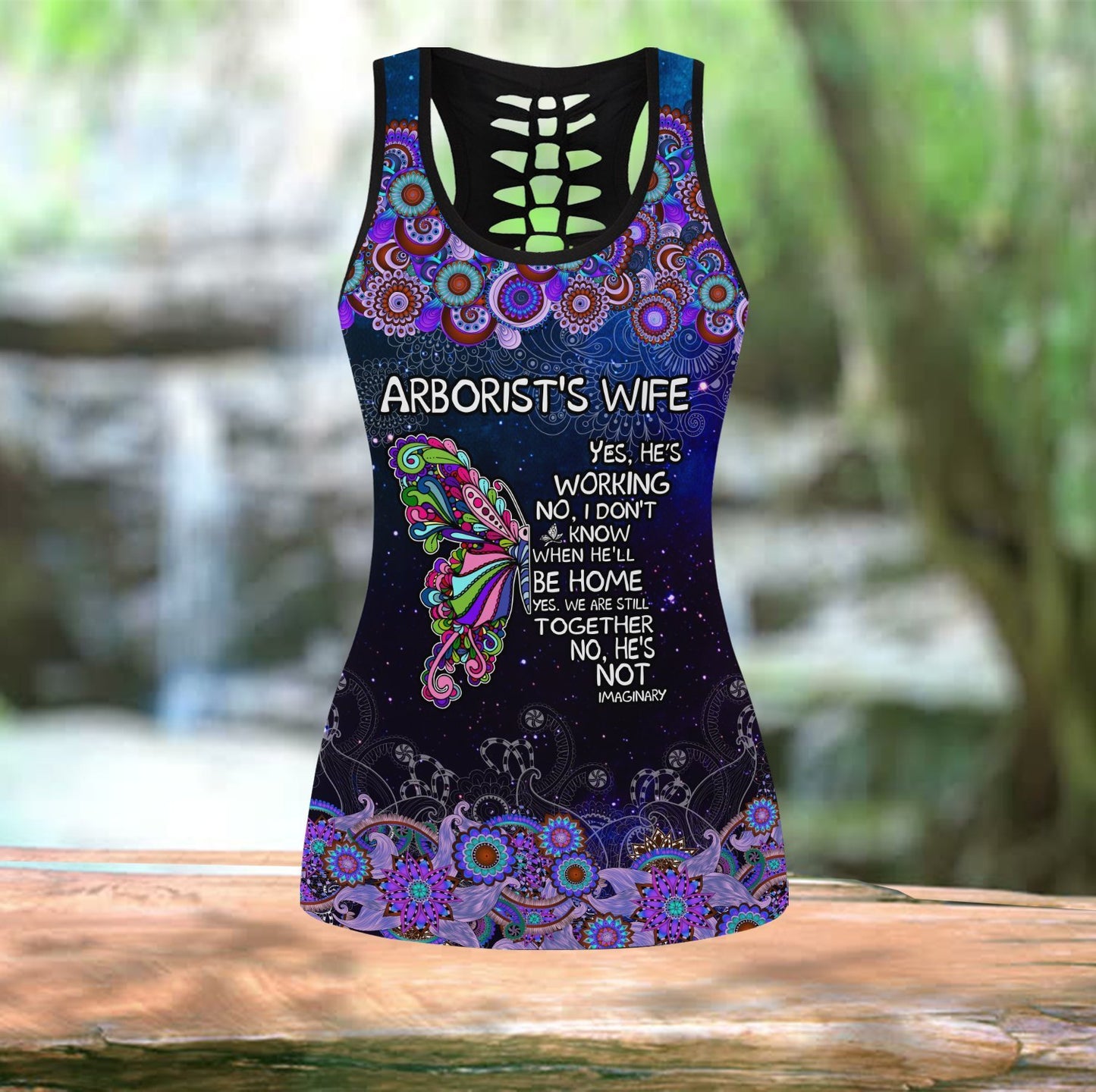 Custom name Arborist's wife purple galaxy legging + hollow tank combo