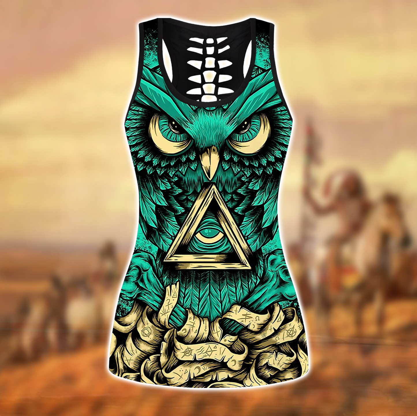 Owl Native American 3D All Over Printed Legging + Hollow Tank