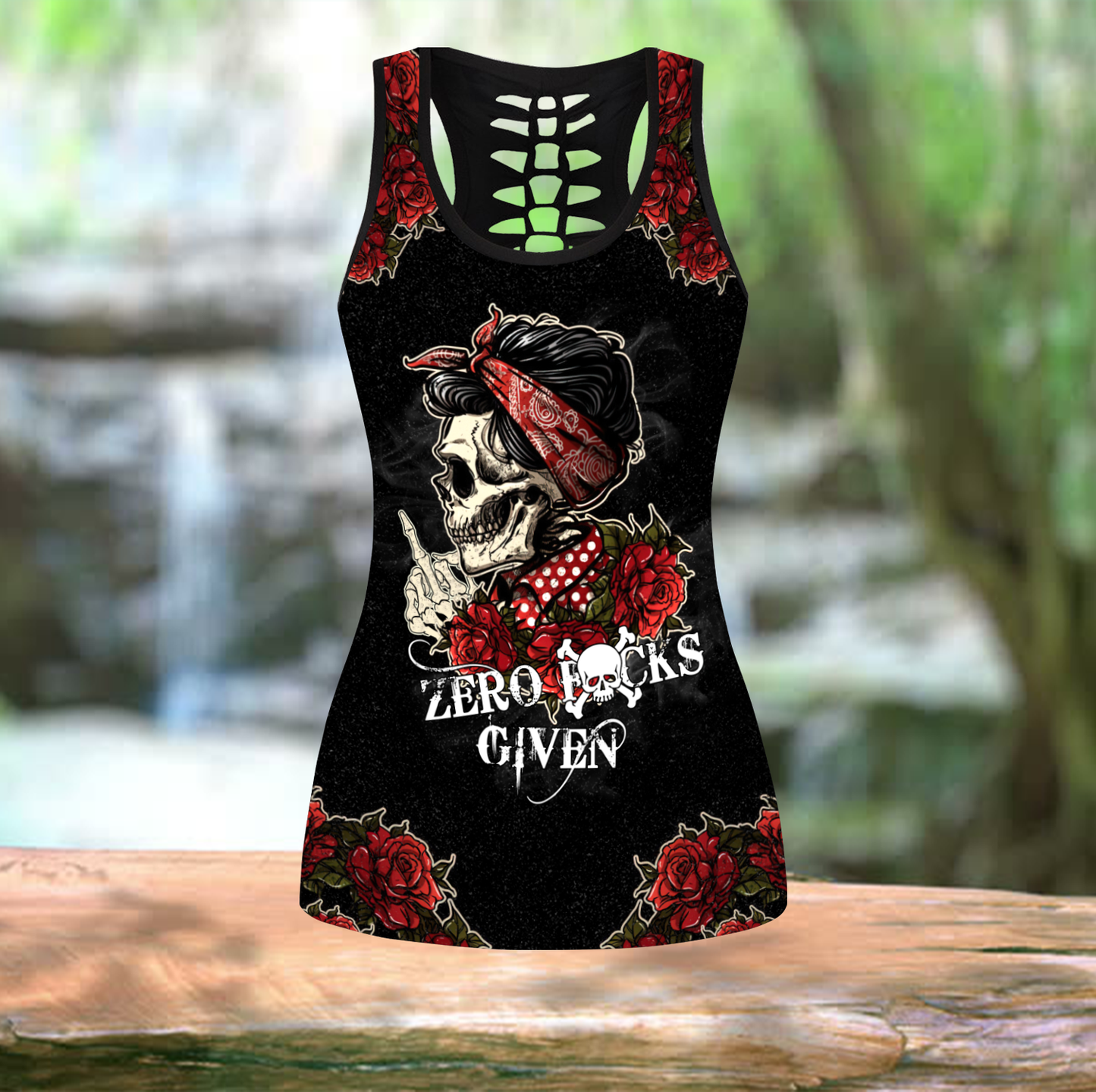 Customize Name Skull Combo Hollow Tank Top And Legging Outfit SN10042102