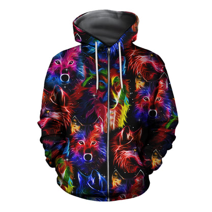 3D All Over Printed Wolf Hippie Color Unisex Shirts