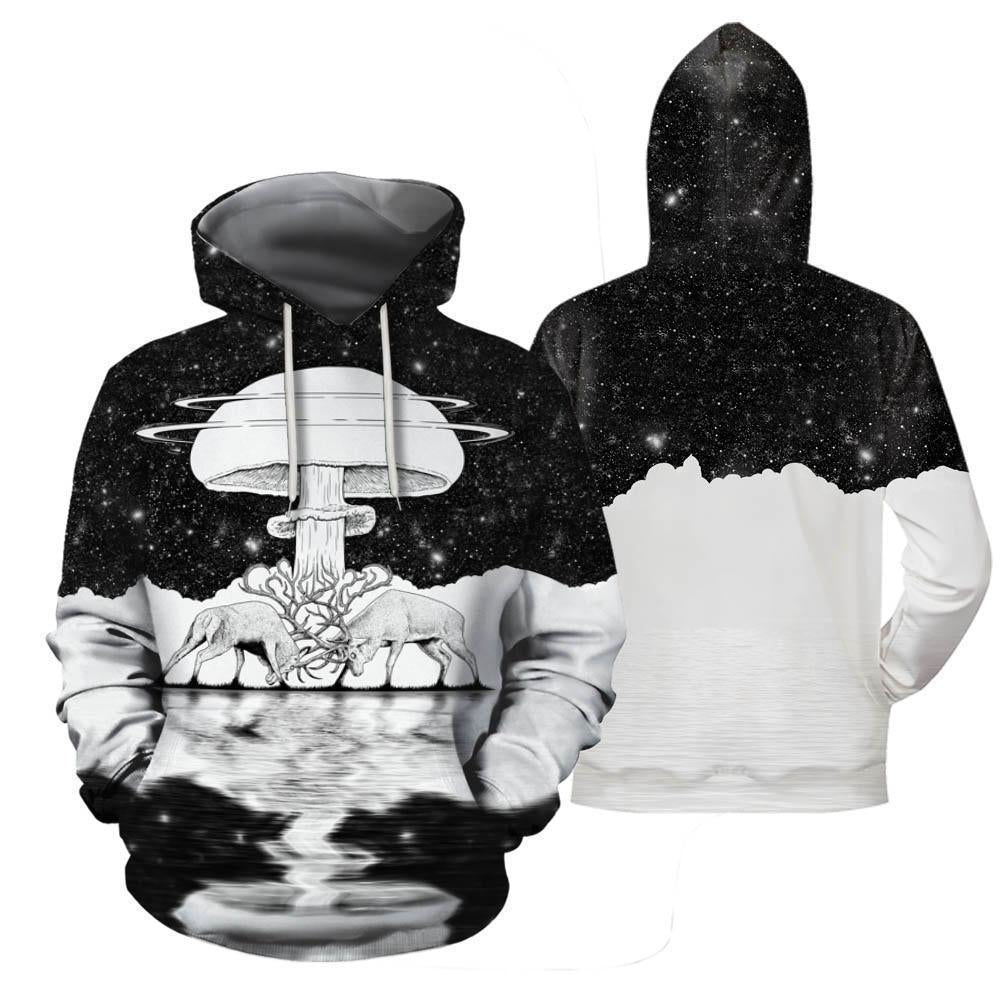 All Over Print Monochrome Mushroom Hoodie-Apparel-NTH-Hoodie-S-Vibe Cosy™