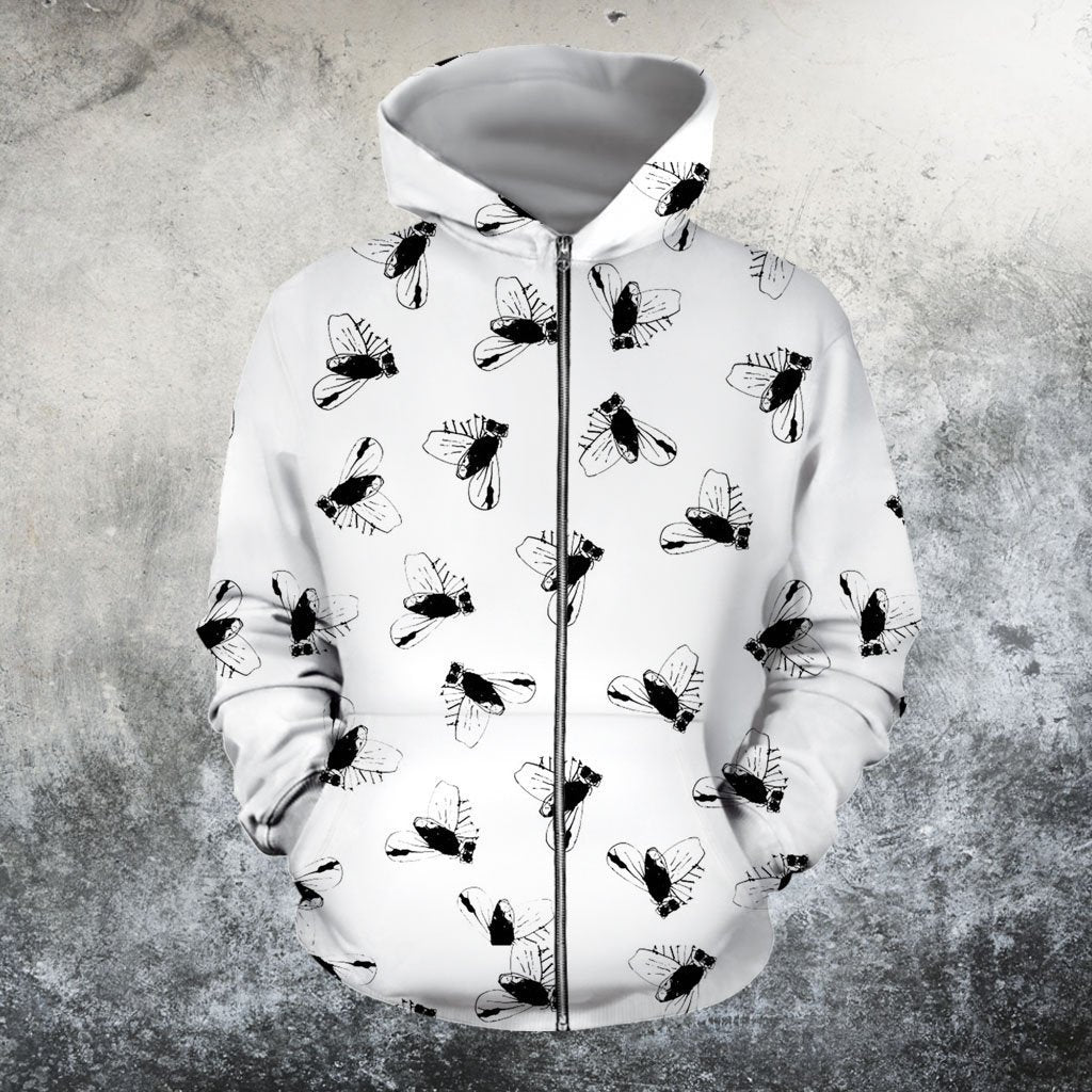 All Over Printed Flies Hoodie-Apparel-GP Art-Zipped Hoodie-S-Vibe Cosy™