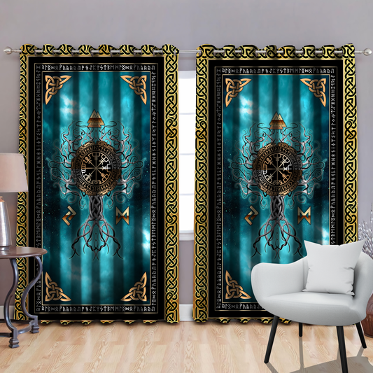 Vikings - Celtic Tree of Life Thermal Grommet Window Curtains-Curtains-HP Arts-52'' x 63''-Vibe Cosy™
