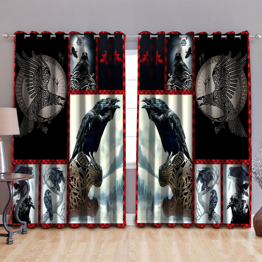 Vikings - Raven of Odin Thermal Grommet Window Curtains-Curtains-HP Arts-52'' x 63''-Vibe Cosy™