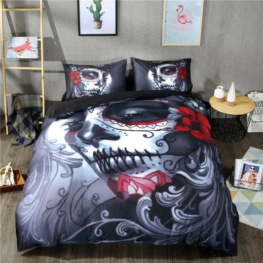 3D Skull Makeup Bedding Set-Bedding Sets-6teenth Outlet-Twin size 3pcs-Vibe Cosy™