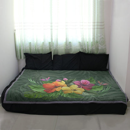 Hawaii Hibicus Quilt Blanket - AH - J4-QUILT BLANKETS-PodEz-Twin-White-100% Cotton-Vibe Cosy™