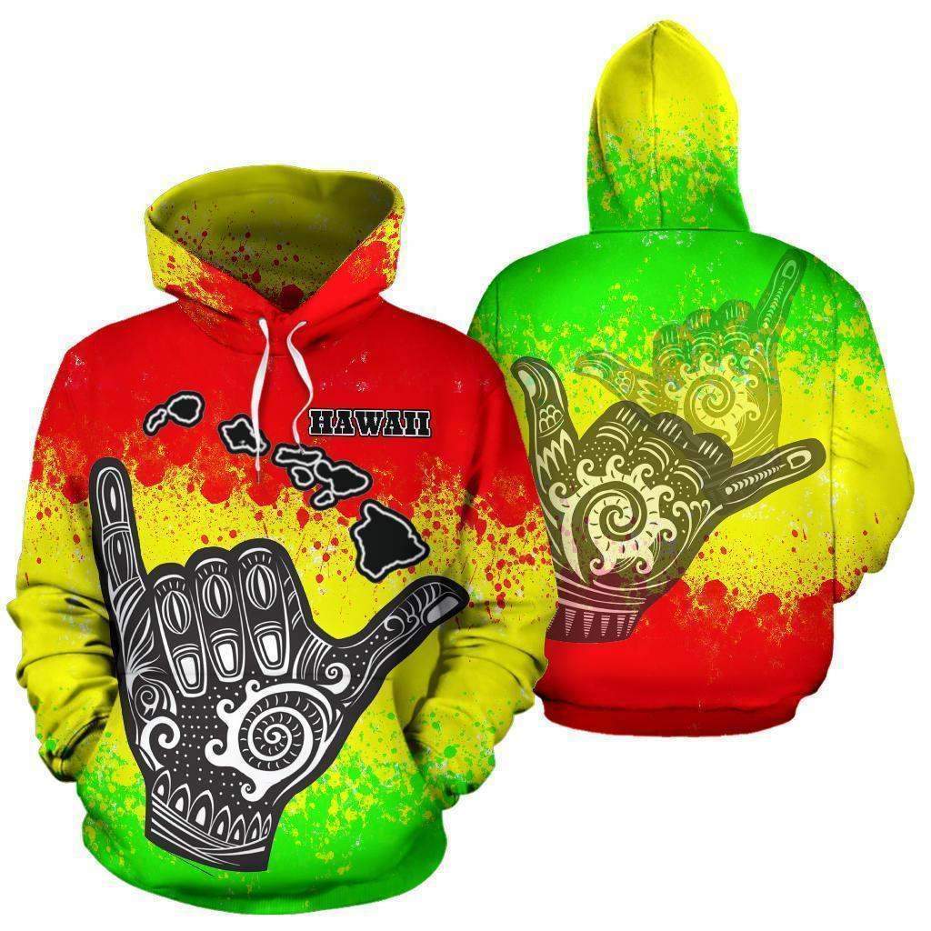 Hawaii All Over Hoodie - Polynesian Shaka Hawaii Map Reggae - HC05-Apparel-Huyencass-Hoodie-S-Vibe Cosy™