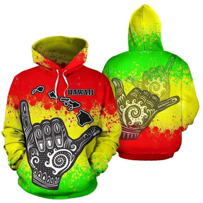 Hawaii All Over Hoodie - Polynesian Shaka Hawaii Map Reggae - HC05-Apparel-Huyencass-Hoodie-S-Vibe Cosy™