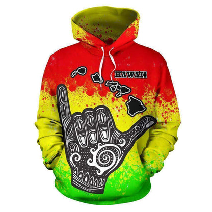 Hawaii All Over Hoodie - Polynesian Shaka Hawaii Map Reggae - HC05-Apparel-Huyencass-Hoodie-S-Vibe Cosy™