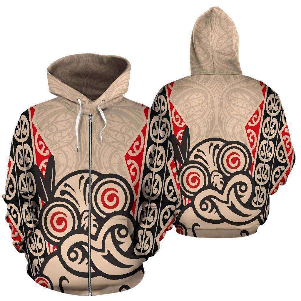 Hei Tiki With Maori Pattern Zip Hoodie HC2502-Apparel-Huyencass-Zipped Hoodie-S-Vibe Cosy™