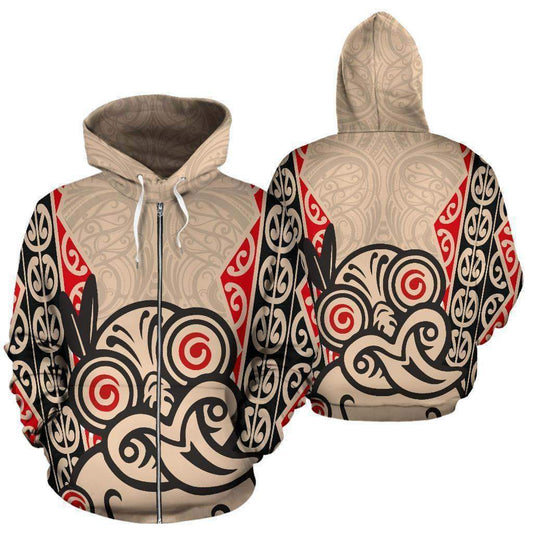 Hei Tiki With Maori Pattern Zip Hoodie HC2502-Apparel-Huyencass-Zipped Hoodie-S-Vibe Cosy™