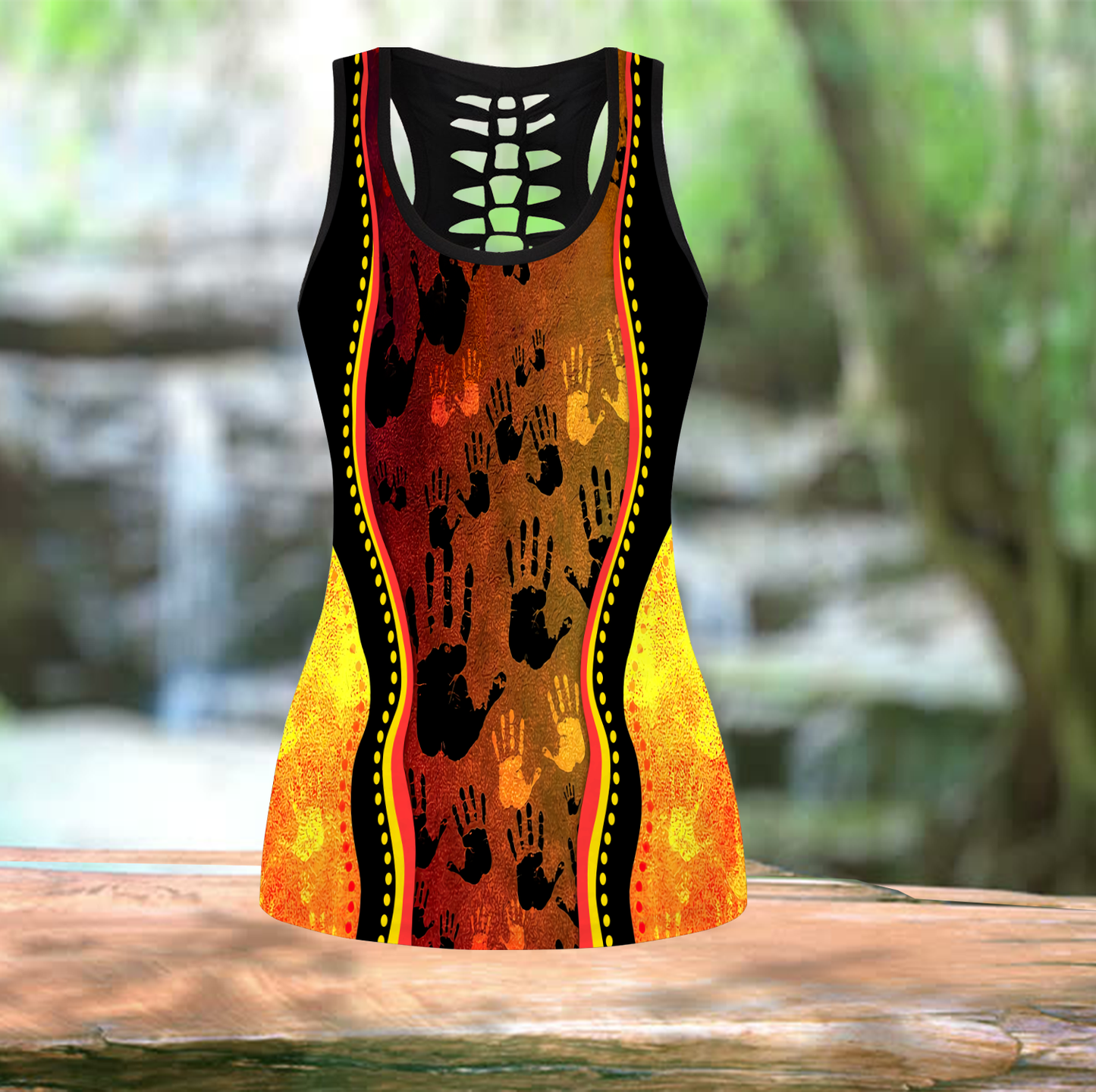 Aboriginal Rock Painting Hand Art Golden Style Legging + Hollow Tank Combo