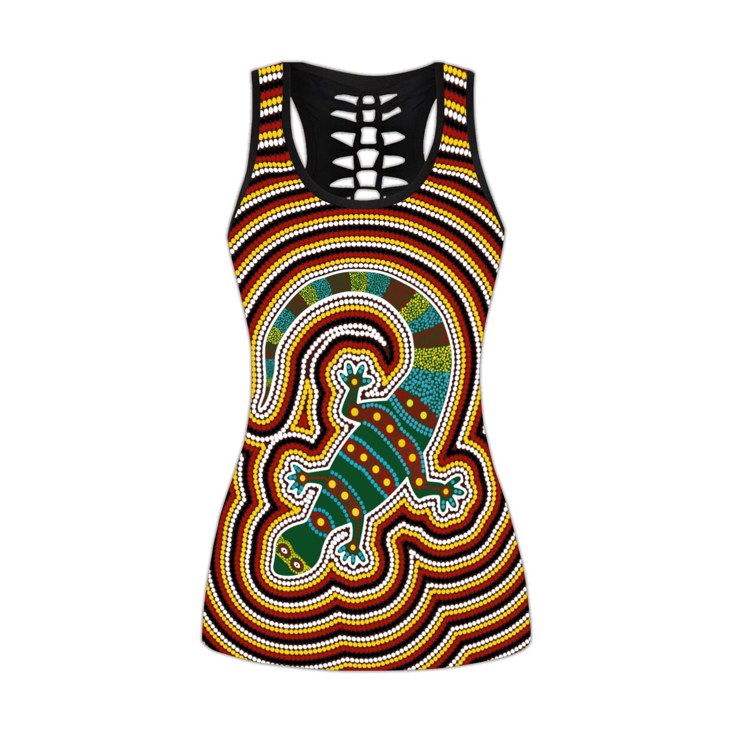 Aboriginal Lizard Dot Painting Patterns Legging + Hollow Tank Combo