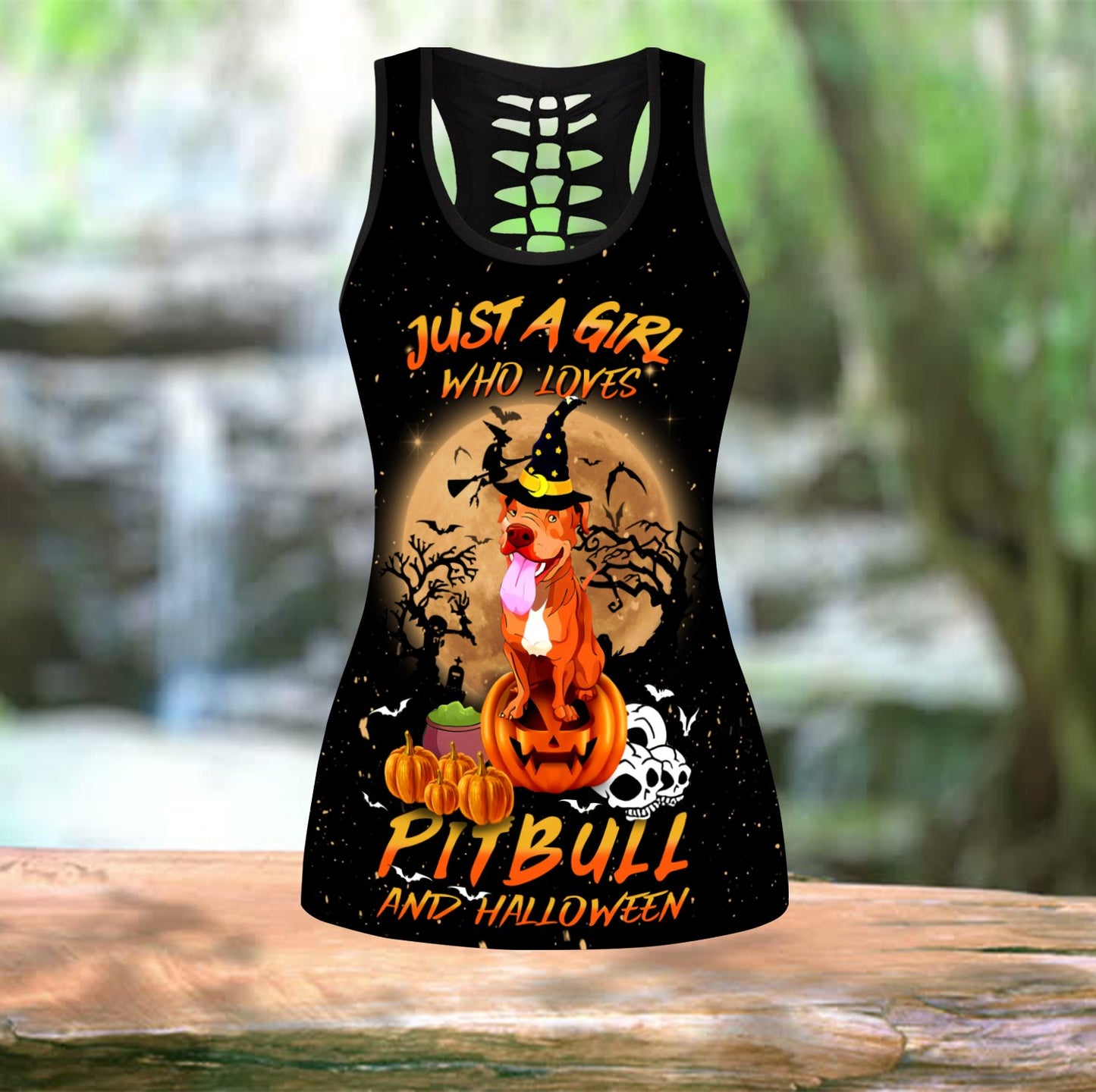 Halloween pitbull tattoos legging + hollow tank combo HHT25092001