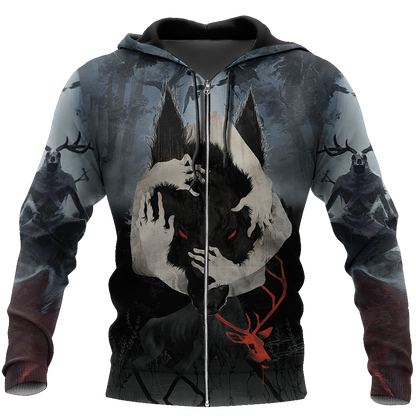 Crazy Wolf All Over Printed Unisex Deluxe Hoodie ML