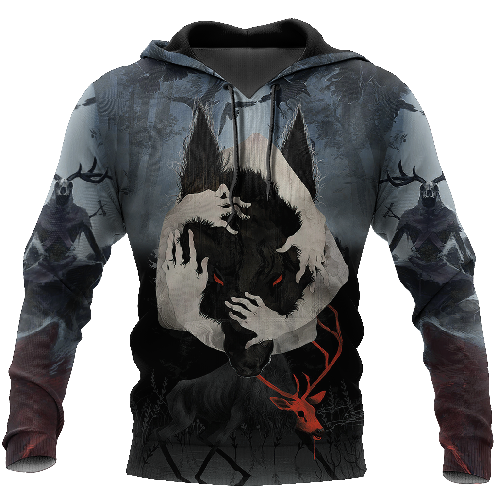 Crazy Wolf All Over Printed Unisex Deluxe Hoodie ML