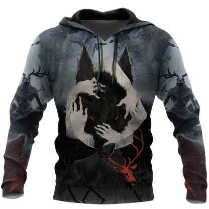 Crazy Wolf All Over Printed Unisex Deluxe Hoodie ML