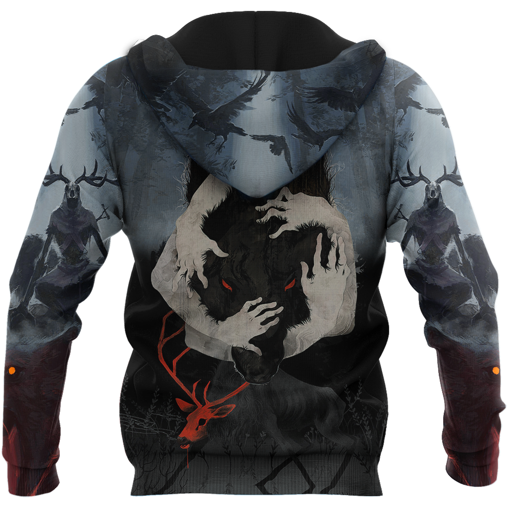 Crazy Wolf All Over Printed Unisex Deluxe Hoodie ML