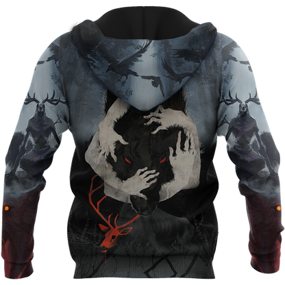 Crazy Wolf All Over Printed Unisex Deluxe Hoodie ML