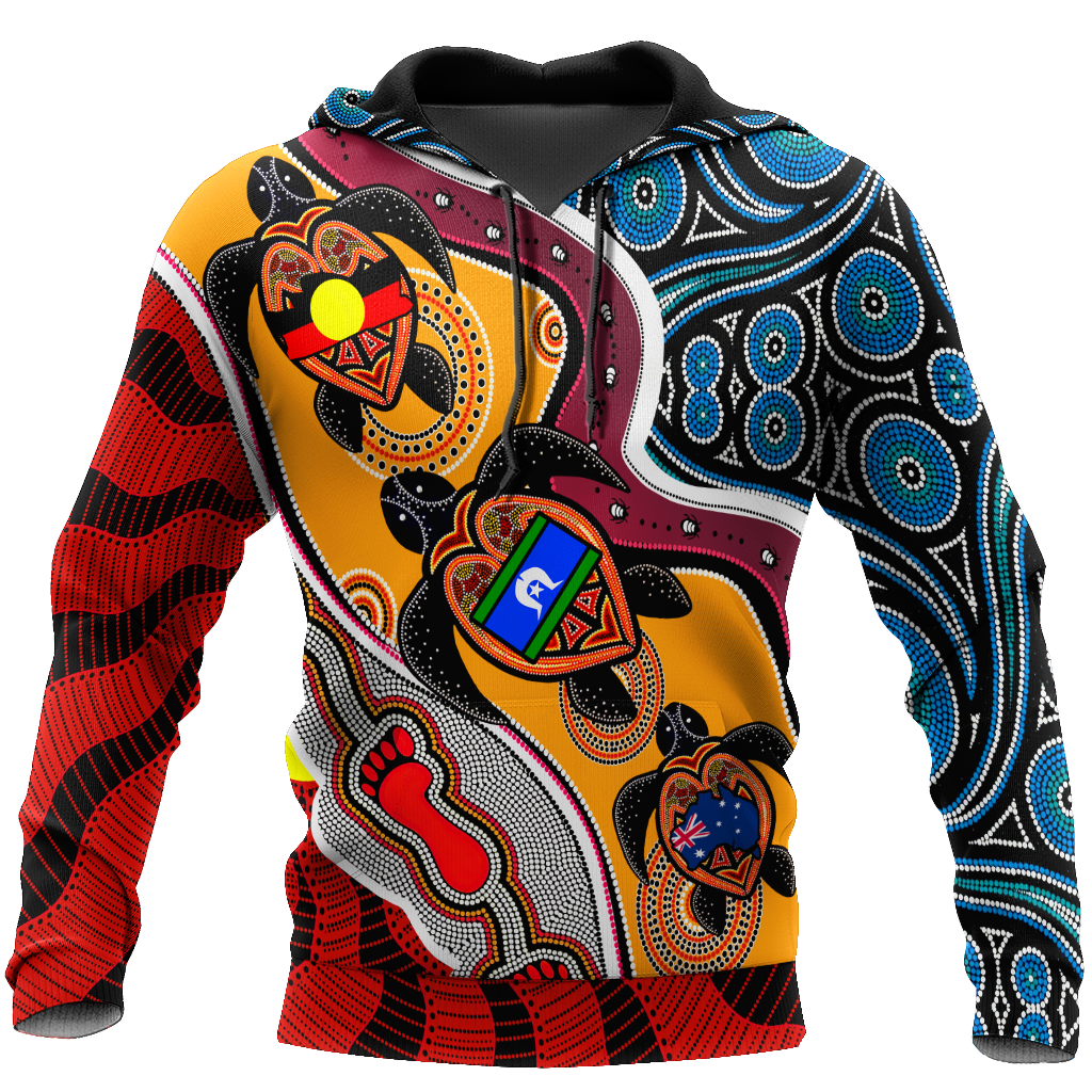 Australia Aboriginal Dots With Turtle And Naidoc Flags 3D Hoodie Shirt For Men And Women