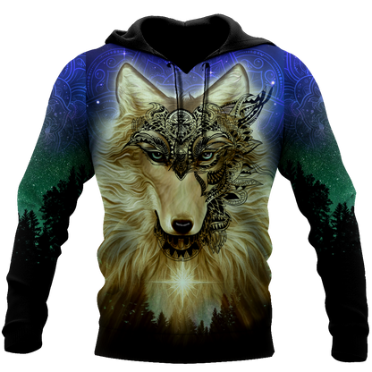 Native Wolf Mandala Pattern All Over Printed Unisex Deluxe Hoodie ML