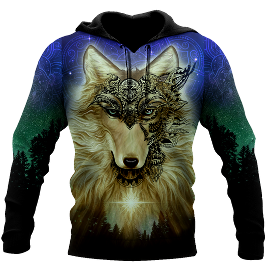 Native Wolf Mandala Pattern All Over Printed Unisex Deluxe Hoodie ML