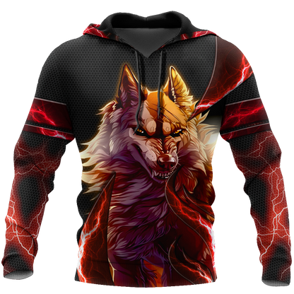 Red Thunder Wolf 3D All Over Printed Shirts For Men and Women HAC080102
