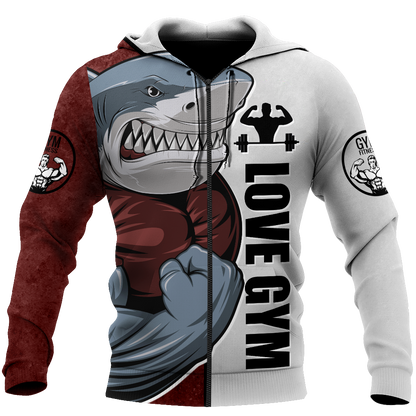 Gym shark 3d all over printed for man and women QB05292002-Apparel-PL8386-Zipped Hoodie-S-Vibe Cosy™